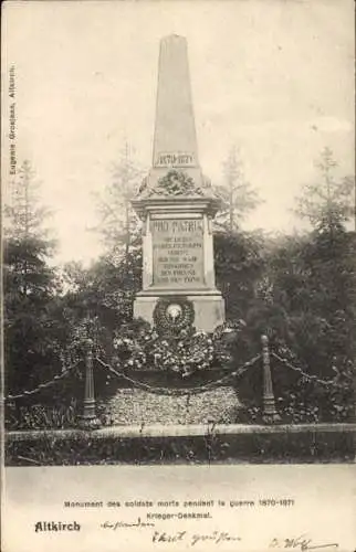 Ak Altkirch Elsass Haut Rhin, Monument des soldats morts pendant la guerre 1870-71