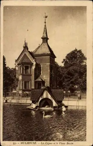 Ak Mulhouse Mülhausen Elsass Haut Rhin, Cignes, Vieux Bassin