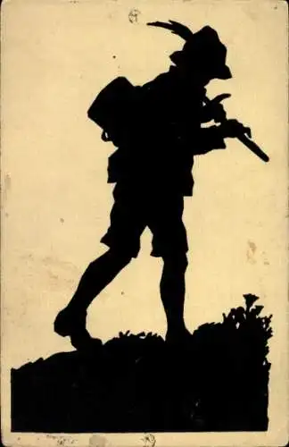 Scherenschnitt Ak Plischke, Jorg, Wandervogel, Mann mit Flöte