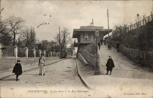 Ak Courbevoie Hauts de Seine, La Gare und Rue Sébastopol
