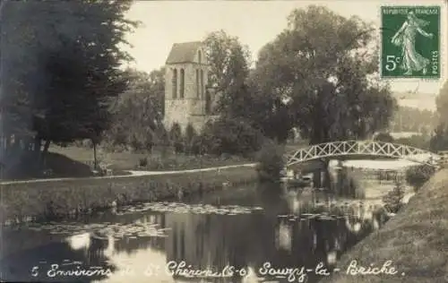 Ak Souzy la Briche Essonne, Ufer, Brücke