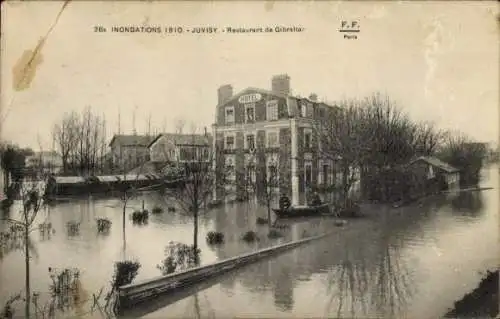 Ak Juvisy Essonne, Hochwasser 1910, Restaurant de Gibraltar, Hotel