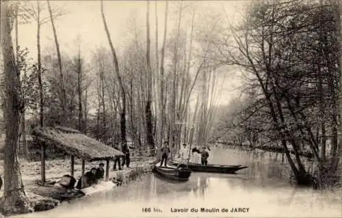 Ak Jarcy Essonne, Lavoir du Moulin, Kanal mit Anwohnern