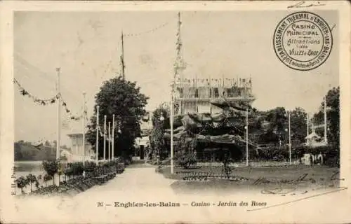 Ak Enghien les Bains Val d'Oise, Casino, Rosengarten