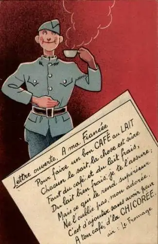 Ak Werbung, Soldat trinkt Kaffee Chicoree