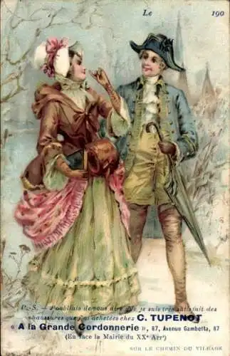 Ak Liebespaar, Werbung, A la Grande Cordonnerie C. Tupenot