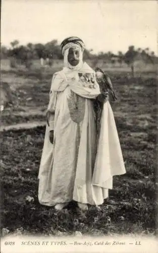 Ak Araber mit Falke, Arabische Tracht, Maghreb