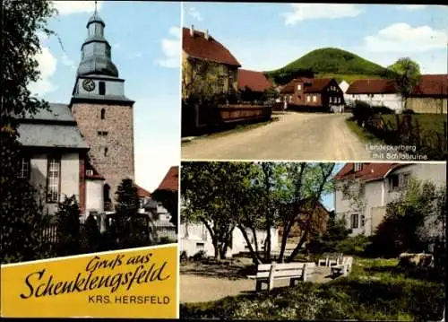 Ak Schenklengsfeld in Hessen, Landeckerberg, Schlossruine, Teilansichten, Kirchturm