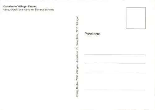 Ak Villingen im Schwarzwald, Villinger Fasnet, Morbili, Narro, Narro mit Surhebelscheme