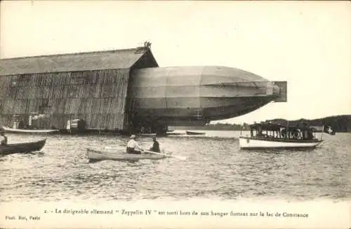 Ak Luftschiff Zeppelin IV, schwimmende Luftschiffhalle auf dem Bodensee