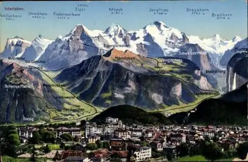 Ak Interlaken Kanton Bern Schweiz, Panorama, Eiger, Mönch, Jungfrau
