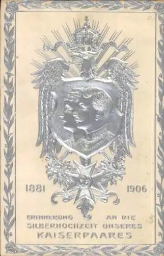 Präge Ak Silberhochzeit des Kaiserpaares 1906, Kaiser Wilhelm II., Kaiserin Auguste Viktoria