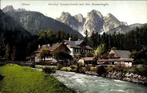 Ak Gosau Oberösterreich, Gasthof Gosauschmied mit den Donnerkogeln, Brandt 136