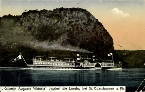 Ak Sankt Goarshausen am Rhein, Kaiserin Auguste Viktoria passiert Loreley