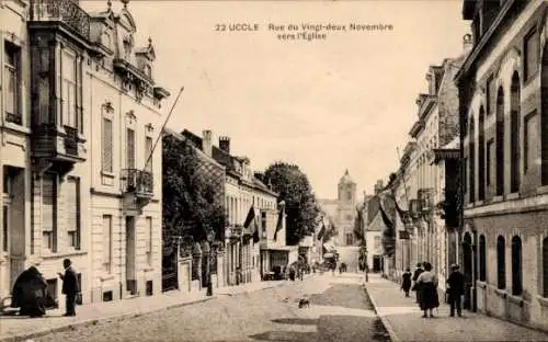Ak Uccle Uccle Brüssel Brüssel, Rue du Vingt deux Novembre ver Église