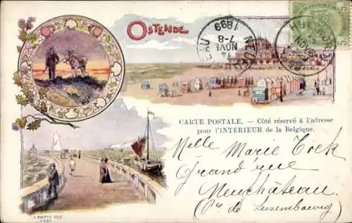 Litho Ak Ostende Ostende Westflandern, Strand, Promenade