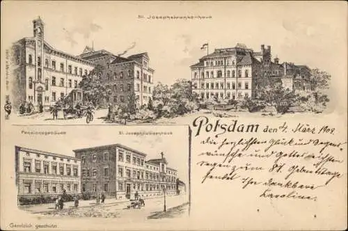 Litho Potsdam, St. Josephs Krankenhaus, Pensionsgebäude, Waisenhaus