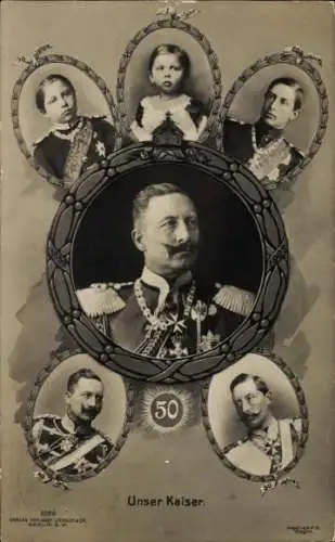 Ak Kaiser Wilhelm II., Portraits aus verschiedenen Lebensaltern zum 50. Geburtstag