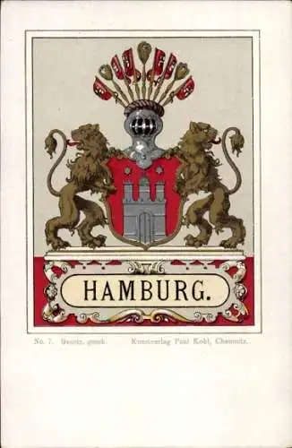 Wappen Ak Freie Stadt Hamburg, Stadtwappen, Großes Staatswappen, Löwen