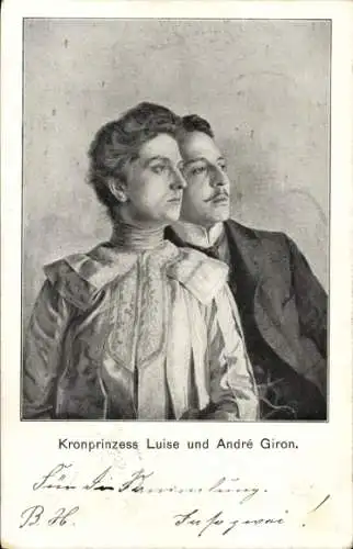 Künstler Ak Prinzessin Luise von Österreich Toskana, Liebhaber Sprachlehrer André Giron, Genf 1902