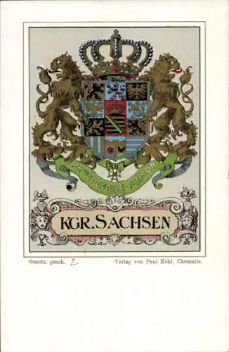 Wappen Ak Königreich Sachsen, Königlich Sächsisches Wappen, Löwen, Providentiae Memor