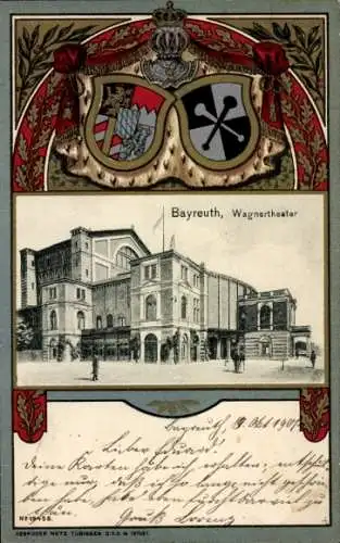 Präge Wappen Passepartout Ak Bayreuth in Oberfranken, Wagnertheater