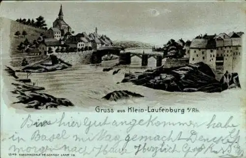 Mondschein Litho Kleinlaufenburg Laufenburg am Hochrhein Baden, Gesamtansicht