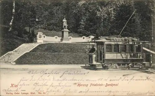 Ak Kiel, Herzog Friedrich Denkmal, Straßenbahn, GLK