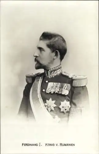 Ak König Ferdinand I. von Rumänien, Portrait in Uniform, Orden