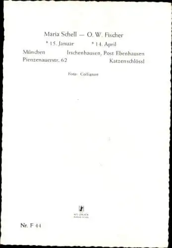 Ak Schauspielerin Maria Schell, Schauspieler O. W. Fischer, Tagebuch einer Verliebten