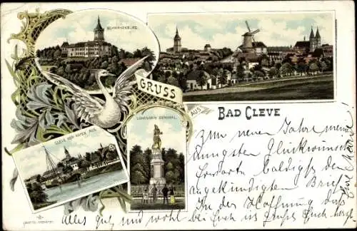 Litho Bad Cleve Kleve am Niederrhein, Windmühle, Denkmal, Totalansicht