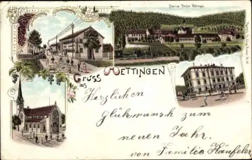 Litho Wettingen Kanton Aargau, Kloster, Kirche, Straßenpartie