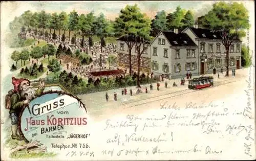 Litho Barmen Wuppertal in Nordrhein Westfalen, Haus Koritzius, Gasthaus, Zwerg