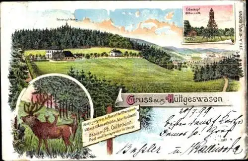 Ak Hüttgeswasen Allenbach Rheinland Pfalz, Erbeskopf, Hirsch, Aussichtsturm, Gasthaus