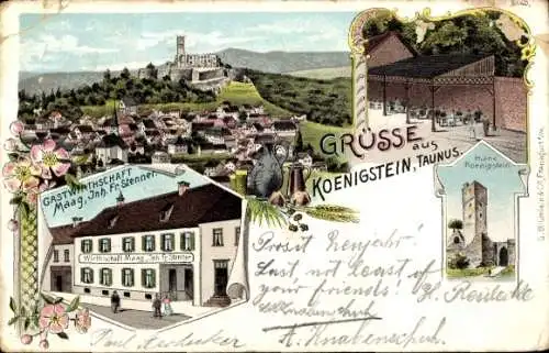 Litho Königstein im Taunus, Ruine Königstein, Gastwirtschaft Maag