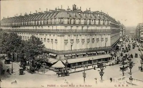 Ak Paris IX, Grand Hotel, Rue Auber