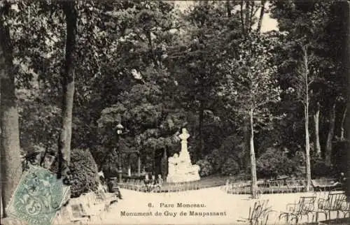 Ak Paris VIIIe Élysée, Parc Monceau, Denkmal von Guy de Maupassant