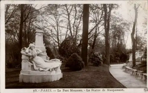 Ak Paris VIIIe Élysée, Parc Monceau, Denkmal von Guy de Maupassant