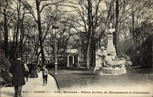 Ak Paris VIIIe Élysée, Parc Monceau, Guy-de-Maupassant-Denkmal, Kolonnade