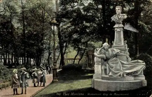 Ak Paris VIIIe Élysée, Parc Monceau, Denkmal von Guy de Maupassant