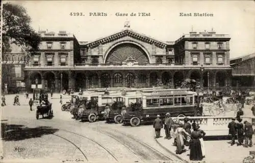 Ak Paris Frankreich, Blick auf den Ostbahnhof, Straßenseite, Omnibusse