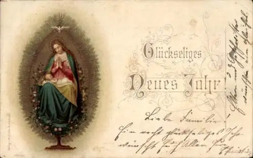 Präge Litho Glückwunsch Neujahr, Betende Maria, Jesus