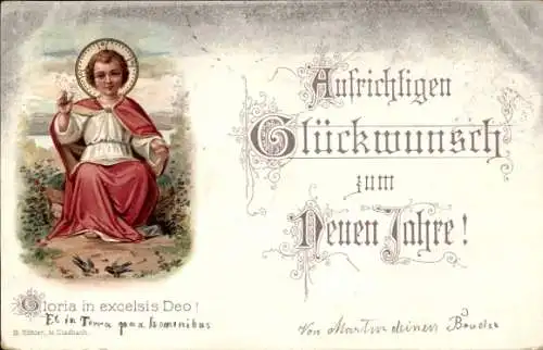 Litho Glückwunsch Neujahr, Jesus als Kind