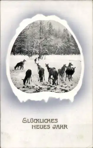 Ak Glückwunsch Neujahr, Rehe, Schnee, Winter