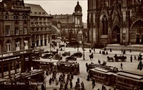 Ak Köln am Rhein, Straßenbahnen am Domplatz, Dom, Bahnhof, Geschäfte