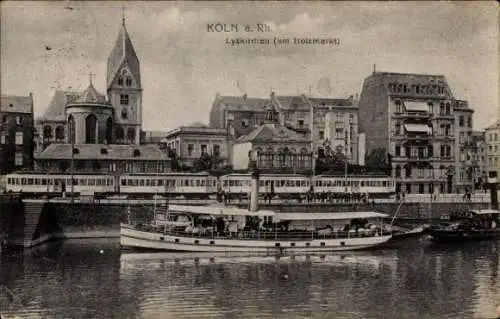 Ak Köln am Rhein, Lyskirchen am Holzmarkt, Straßenbahn, Schiff