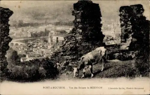 Ak Pont à Mousson Mussenbrück Lothringen Meurthe et Moselle, Vue des Ruines, Kuh