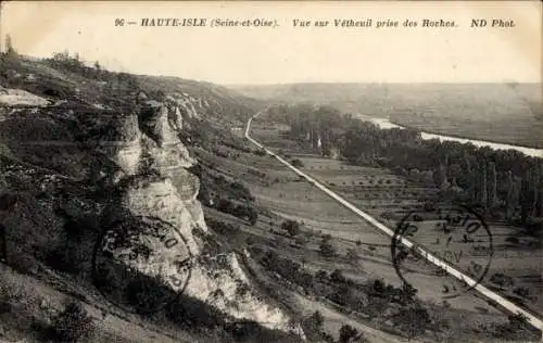 Ak Haute Isle Val d'Oise, Blick auf Vétheuil vom Rochers aus