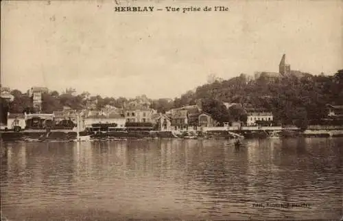 Ak Herblay Val d'Oise, Blick von der Insel aus