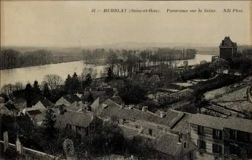 Ak Herblay Val d'Oise, Panorama auf der Seine